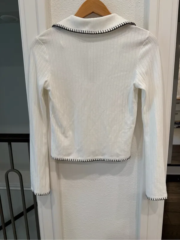 AEMI + CO Ribbed Contrast Stitch Collared Top NWT Small Y2K Coastal Chic - Image 5