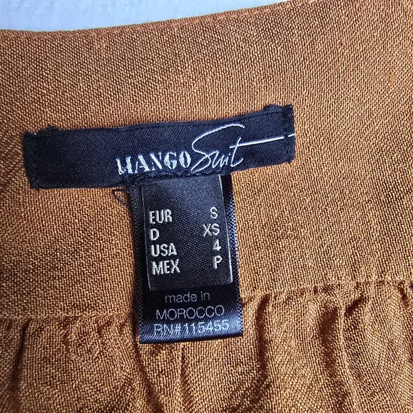 Mango Suit 34Y Burnt Orange Linen Blend V-Neck Mini Dress 3/4 Sleeve‎ Size 4 - Image 4