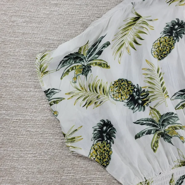 Blue Island Tropical Maxi Dress Sz L Pineapple Palm Print Rayon Tiered Open Back - Image 11