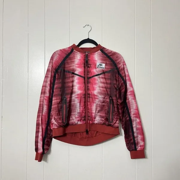 Nike International Women’s Sheer Mesh Bomber Jacket Red Black Size S - Image 4