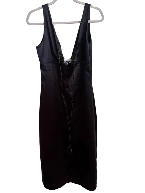 GANNI V-Neck HALTER Sleeveless DRESS in black 38 - Image 4