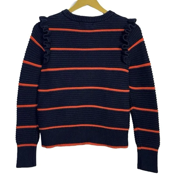Banana Republic Chunky Knit Crewneck Sweater Size M Navy Striped Ruffle Preppy - Image 3