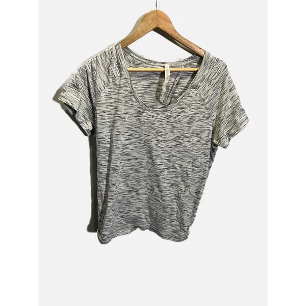 Lululemon Tie Back Top‎ Womens 10 Grey Space Dye Short Sleeve Yoga Athletic Tee - Image 3