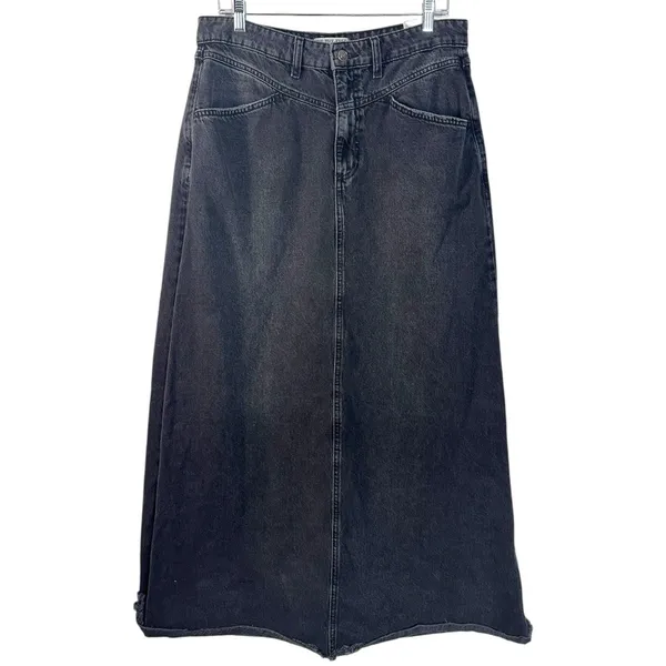 Free People Bohemian Grunge Come As You Are Denim Maxi Skirt Washed Black 12 - Image 7