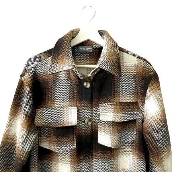 New Sweet Lovely by Jen Long Button Up Plaid Shacket M Brown Size M - Image 7