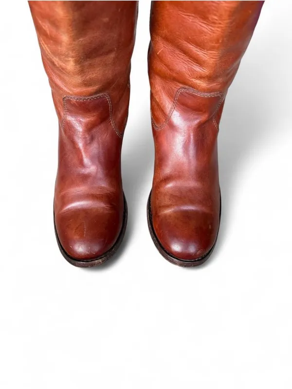 Frye Women’s 5 B Brown Leather Riding Boots Tall Knee High Pull On Classic - Image 3
