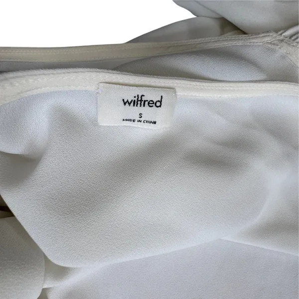 Wilfred Aritzia White Wrap Blouse Womens S Silk Trim Balloon Sleeve Cropped Top - Image 3