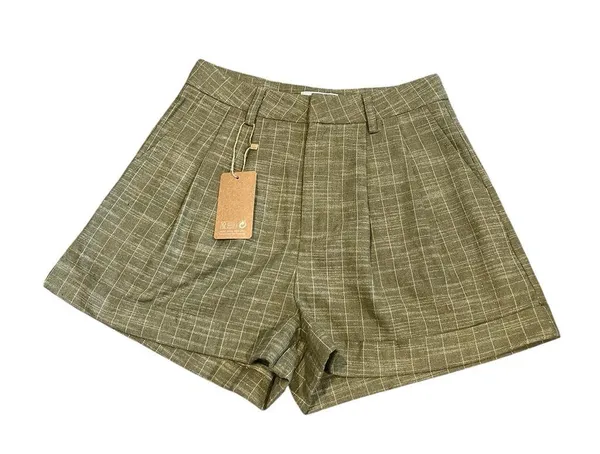 NWT RIHOAS Green Checkered Striped Cotton Linen Blend Shorts Small Pockets - Image 3