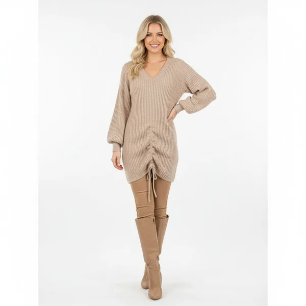 Steve Madden BB Dakota Ivory Ribbed Long Sleeve Knit Sweater Dress L - Image 7