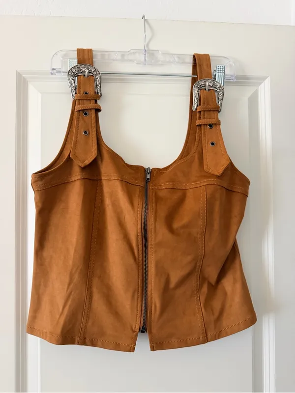& Other Stories Tan Faux-Suede Buckle Zip Cami - Image 5