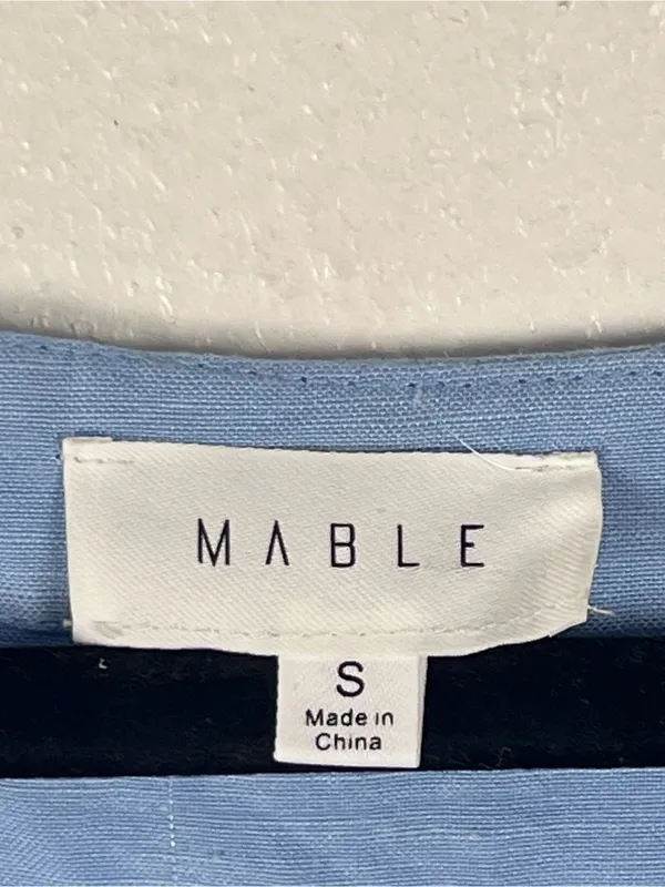 MABLE Light Blue Linen Blend Crop Top Small Casual Neutral Spring Summer Boho - Image 3