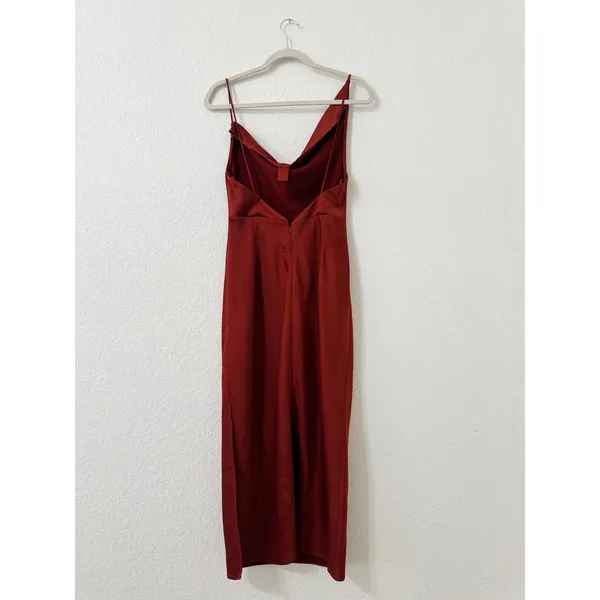BHLDN Rust Asymmetrical Cowl Neck Satin Midi Bridesmaid Dress Size 6 - Image 2