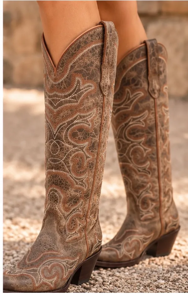 Buck & Brana Tall western cowboy boots Embroidered brown leather size 7.5 - Image 2