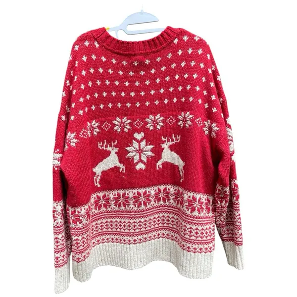 Fat Face UK Wool Blend Fair Isle Red Cream Reindeer Ski Resort Sweater Size 18 - Image 10