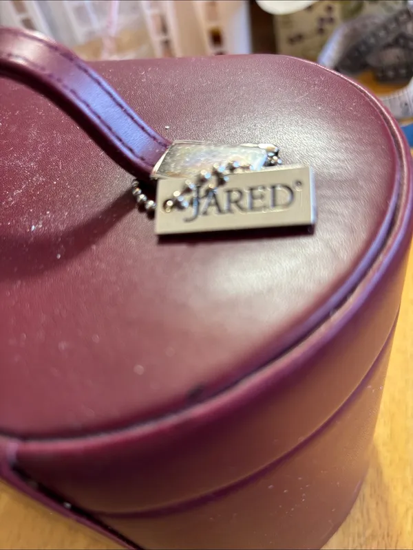 Classic Burgundy Jewelry Case with Top Handle - Image 2
