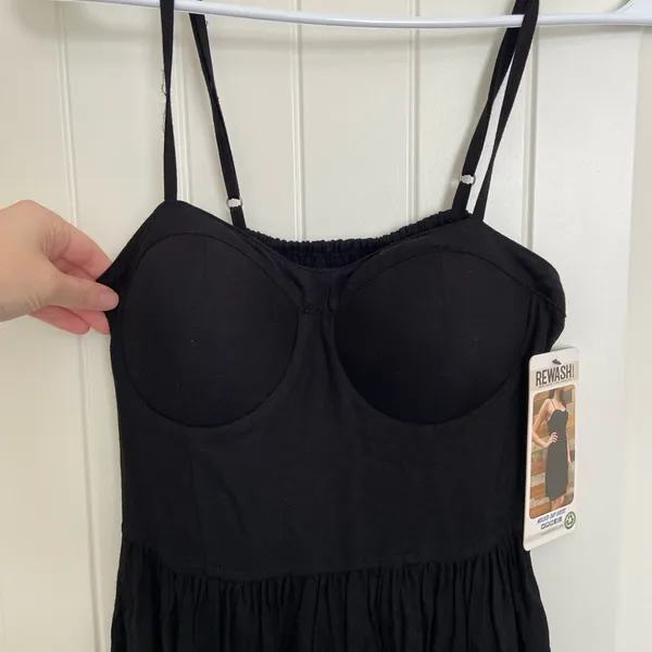 NEW Rewash women’s solid black molded cup adjustable strap minidress small‎ - Image 2