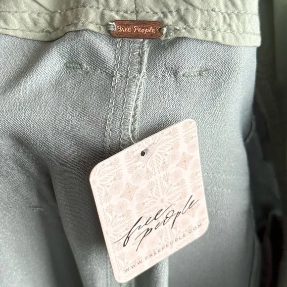 NEW Free People Ryder Pants L Metallic Silver Satin Moto Crop Vegan Shiny Green - Image 14