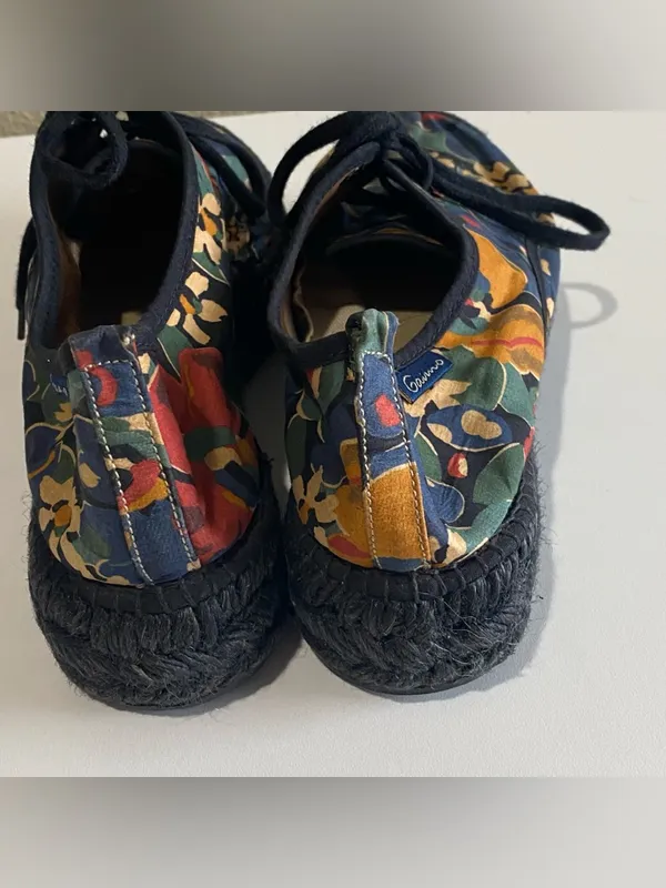 Gianno Espadrilles Black Multi Floral Print Canvas Round‎ Toe Lace Up EU38/US7.5 - Image 4