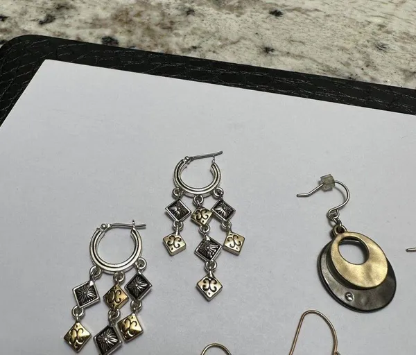 Lot Of 3 Women’s Two Tone Metal Pierced Earrings Dangle Drop - Image 3