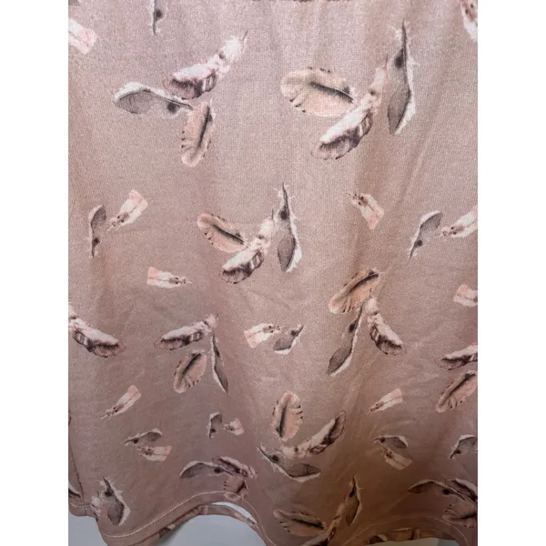 One September Sequin Feather Print Knit Long Sleeve Top Beige Brown‎ Women's S - Image 7