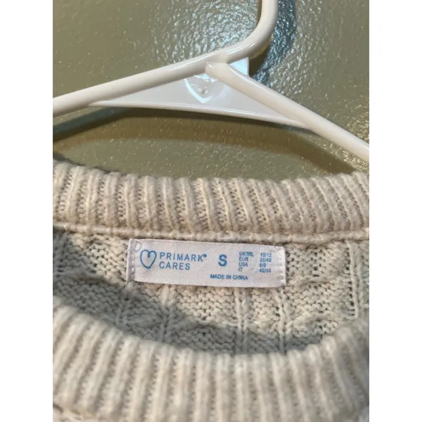 Primark Womens Size Small Crewneck Sweater Cream Beige Textured Herringbone Knit - Image 8