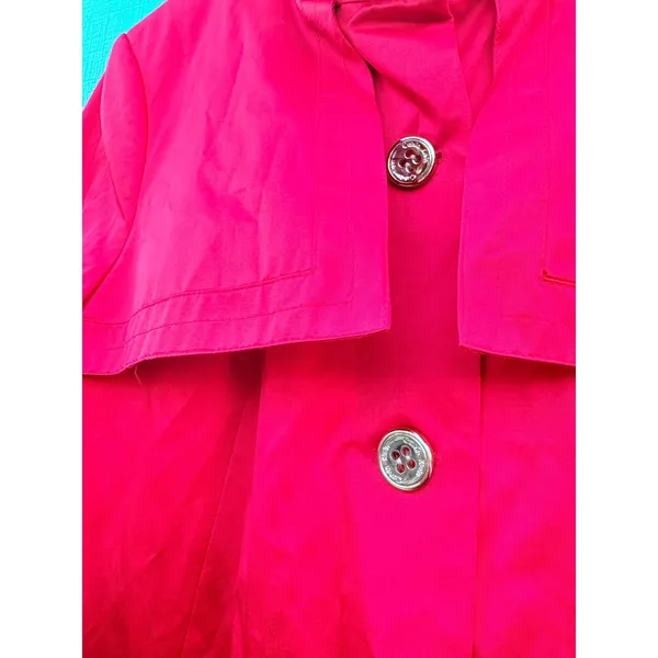 Calvin Klein Dopamine Red Single Breasted Trench Coat‎ Geometric Lining Size L - Image 3