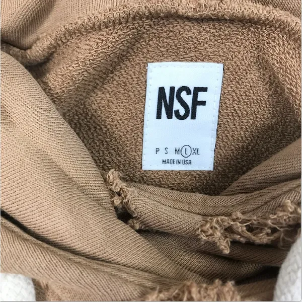 NSF Distressed Terry Hoodie Sz L Brown Oversize Chunky Cozy Boho Trendy Made USA - Image 6