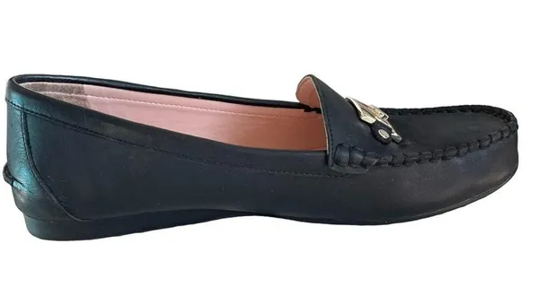 Kate Spade Black Carmen Leather Driving Loafers with Silver Spade Hardware 7B - Image 8