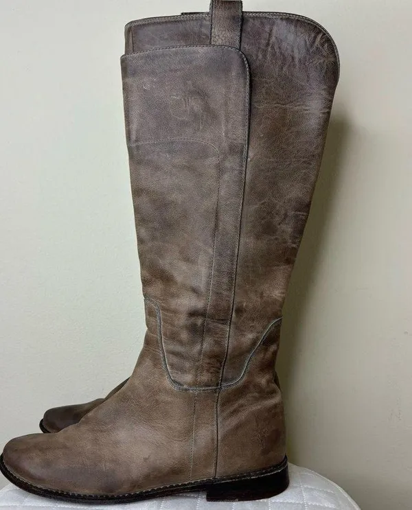 Frye Paige Gray Distressed Leather Tall Riding Boot Women's Size 7.5 B - Image 3