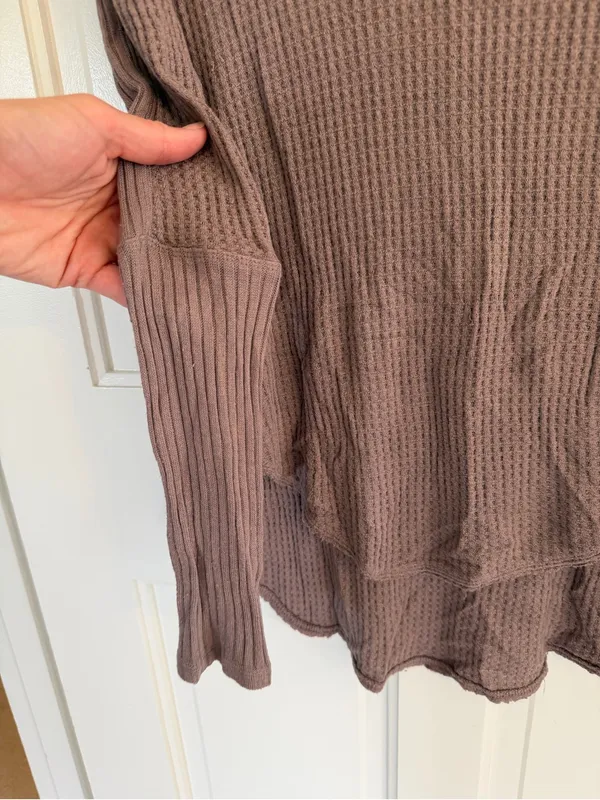 We The Free Free‎ People Waffle Knit Cowl Neck Thermal Tunic Top XS - Image 3