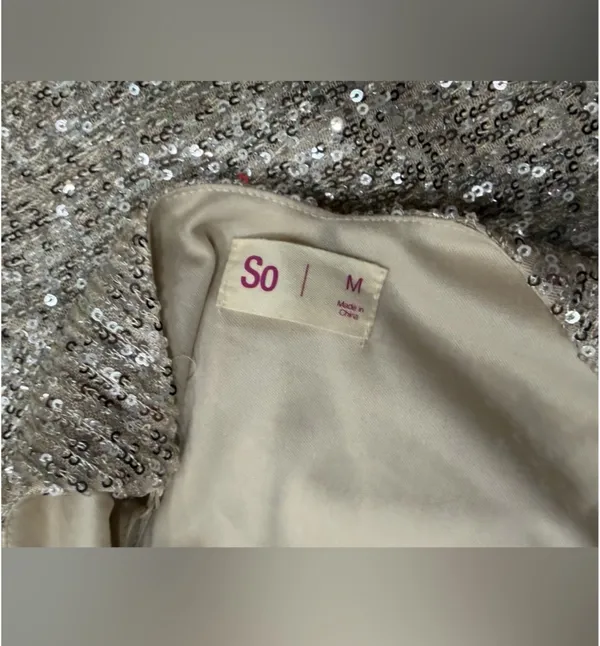 SO Party Dress Champagne Sequins Spaghetti Strap, Size Medium, Dance Cocktail - Image 9