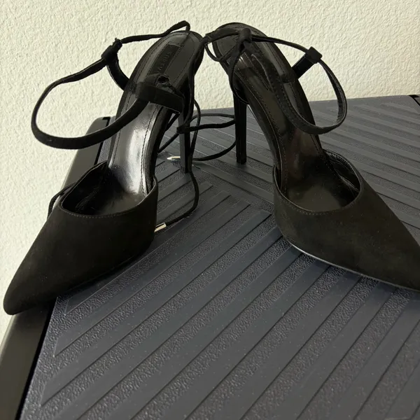 Forever 21 Black Suede Lace-Up Pointed Toe Stiletto Heels Size 7.5 - Image 2