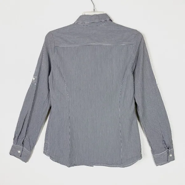 Tommy Hilfiger Grey & White Pinstriped Long Sleeve Button Up Shirt - Image 4