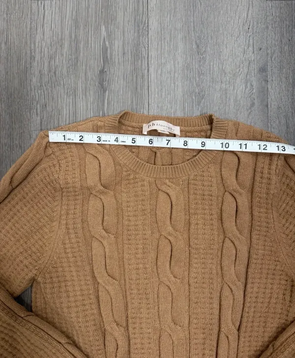 Philosophy Cable Knit Long Sleeve Tan Crew Neck Pullover Sweater Women's Medium - Image 3