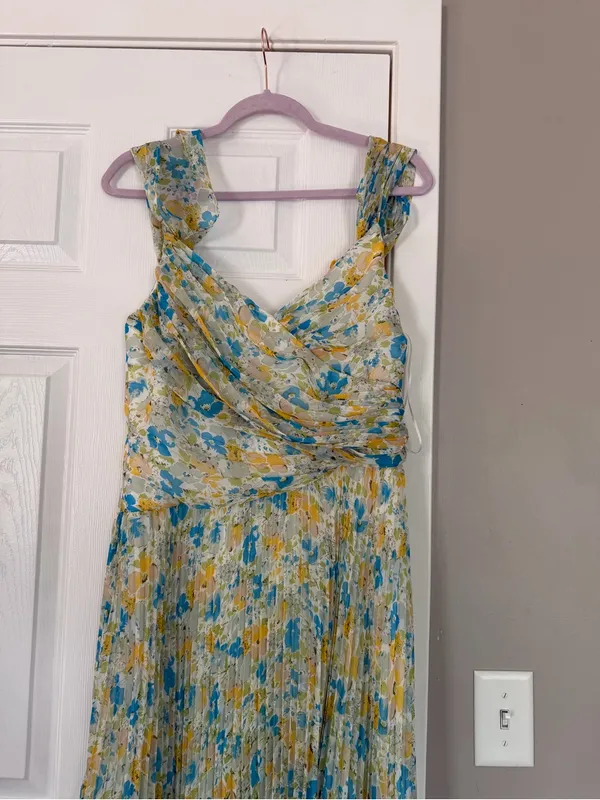 Astr the Label Sleeveless Floral Yellow Blue Maxi Dress Mock Neck Summer Wedding - Image 2