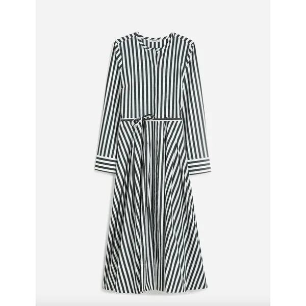 Madewell Tie Waist Midi Shirtdress in Stripe White Deep Forest Cotton US 10 NWT - Image 6
