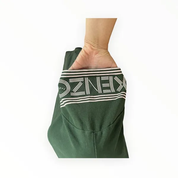 KENZO Paris Logo Sleeve T Shirt Dress Olive Green Cotton XL $328 - Image 4