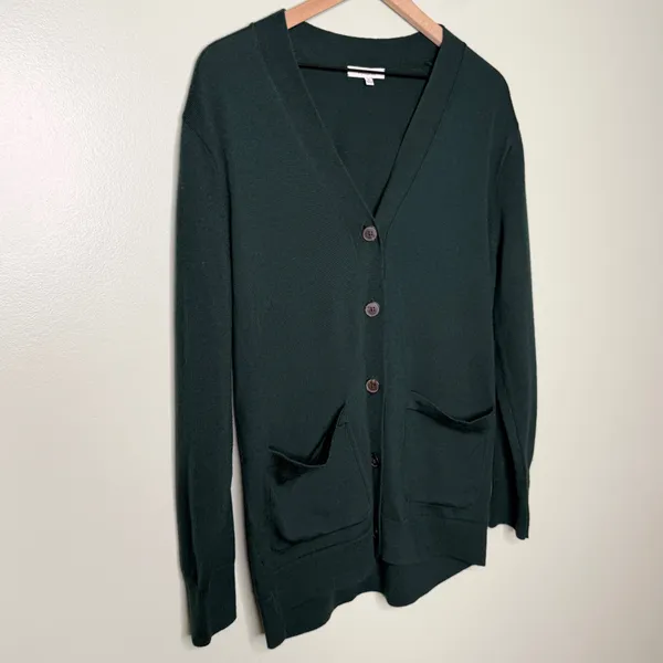 Madewell Merino Wool Boyfriend Cardigan Sweater Luxury Forest Green Size Medium - Image 3