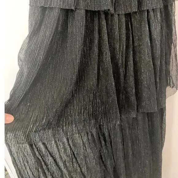 Melloday Black Metallic Plisse Tiered Maxi Dress Sleeveless V-Neck XS‎ New - Image 11