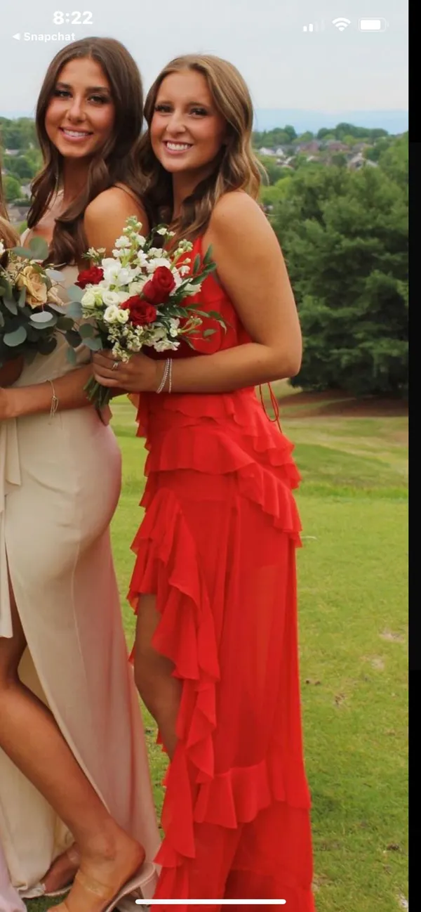 Alice + Olivia Red Laverne Asymmetrical Ruffle Maxi Dress - Image 3