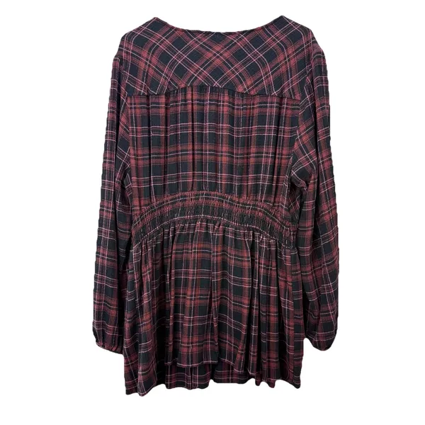 Torrid Plaid Babydoll Flannel Crinkle Gauze‎ Smocked Tie Waist Top Size 1X - Image 9