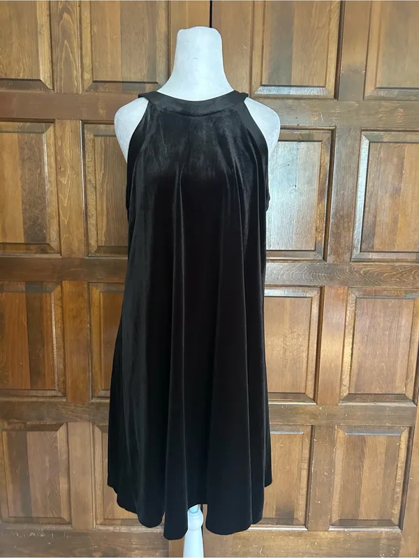 Betsey Johnson Black Velvet Halter Swing Dress Womens Size 10 Cocktail Party LBD - Image 2