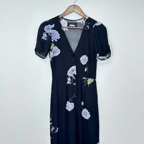 Reformation‎ Size 0 Jumpsuit Black Floral Short Sleeve V Neck Wedding Guest - Image 6