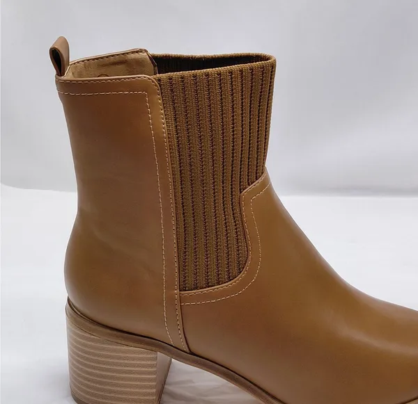 Women's Ankle Boots Size 6 Brown Sock Booties Chunky Heel Pointed Toe Casual - Image 4