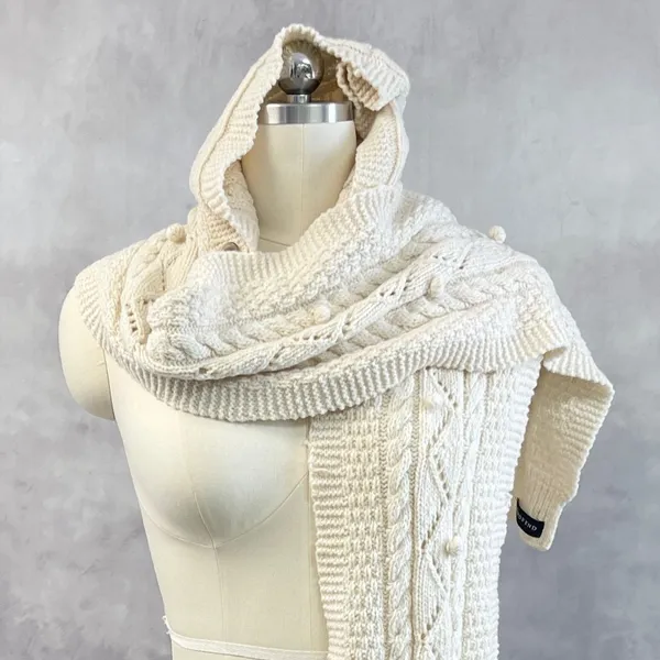 Lands End Cable Knit Detachable Hood Scarf Heritage Winter Resort Lodge Cottage - Image 2