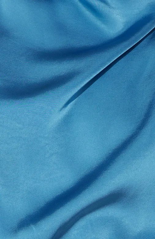 NWT Hello Molly BLUE High Neck/Cowl Dress With Slit Opening (Goddess Lines Satin Mini Dress Blue) - Image 2