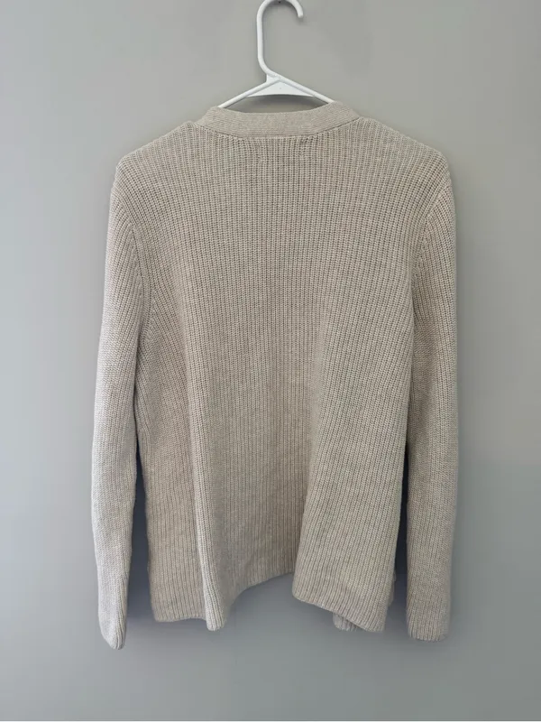 Lands End Drifter Womens L Petite 14-16 Beige Cotton V Neck Cardigan - Image 6