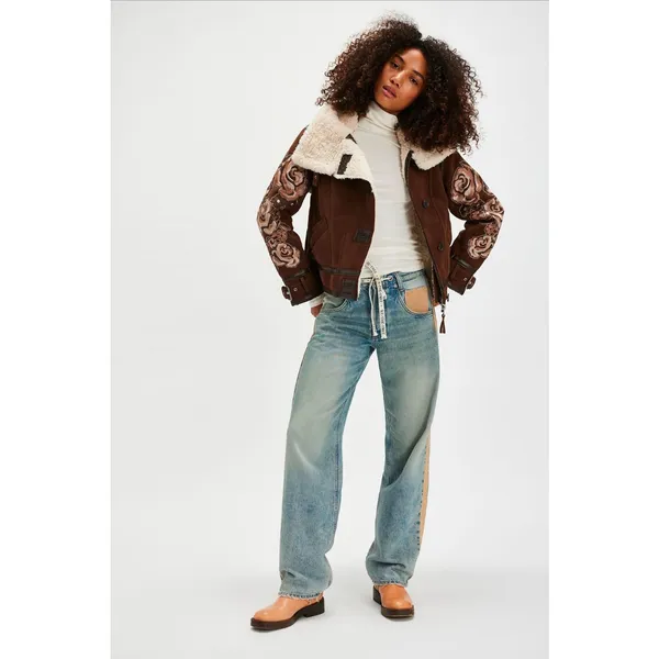 Free People NWT We‎ The Free Andies Embroidered Vegan Leather Moto Jacket Size L - Image 13