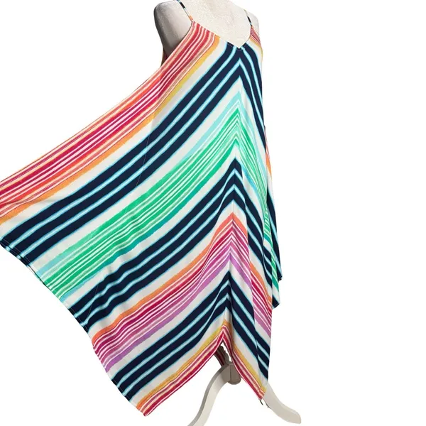 Tommy Bahama S/M Colorful Striped Handkerchief Hem Midi Scarf Dress Beach Resort - Image 5