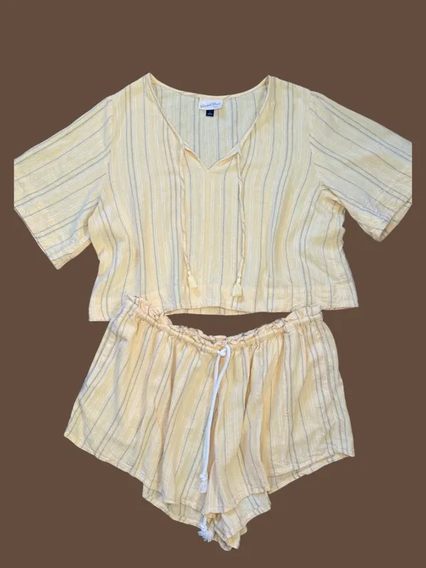 Universal Thread Yellow Striped Linen Shorts Set Size L - Image 3